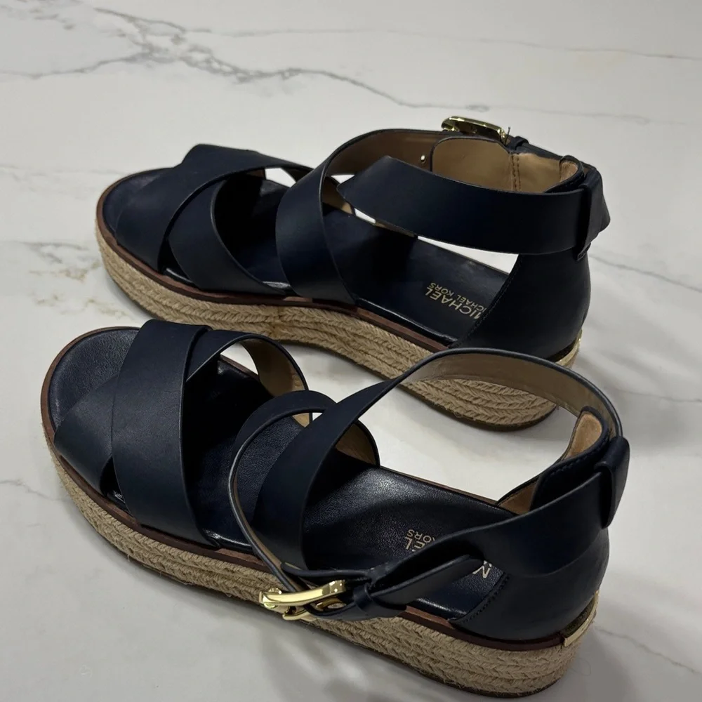 MICHAEL Michael Kors Navy Leather Espadrille Platform Sandal